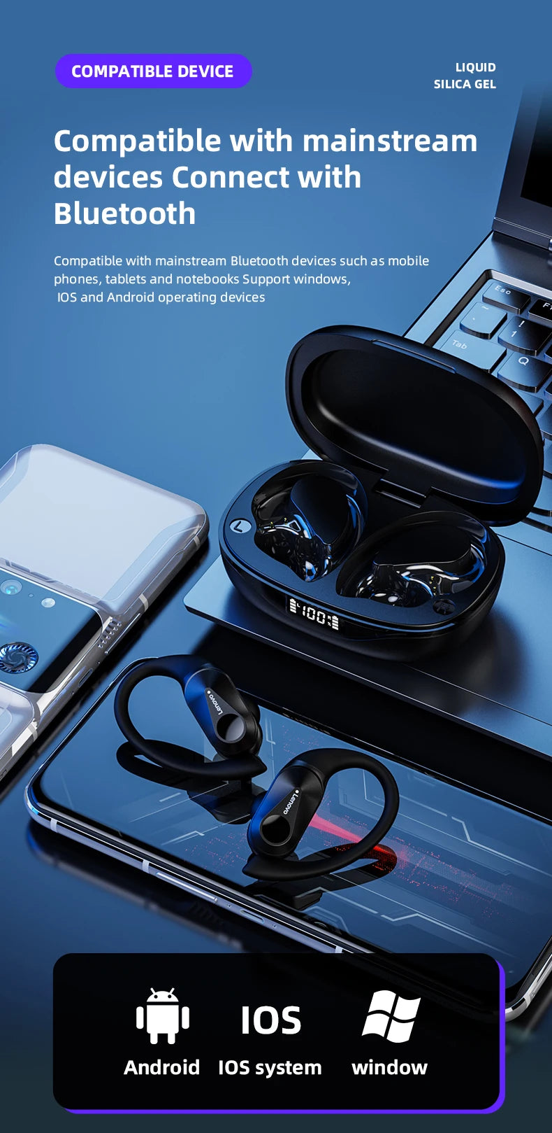Lenovo LP75 Ture Wireless Headphones TWS Bluetooth 5.3 Noise Reduction Sports Ear Hook HiFi Stereo Waterproof Gaming Earphones