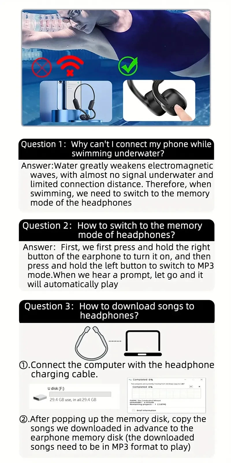 Xiaomi Bone Conduction Earphone Wireless Open Headset Bluetooth 5.3 IPX8 Swimming Bluetooth Headphones 32GB MP3 Sports Earbuds