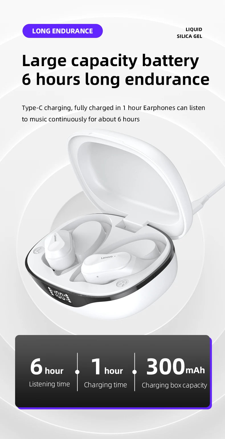 Lenovo LP75 Ture Wireless Headphones TWS Bluetooth 5.3 Noise Reduction Sports Ear Hook HiFi Stereo Waterproof Gaming Earphones