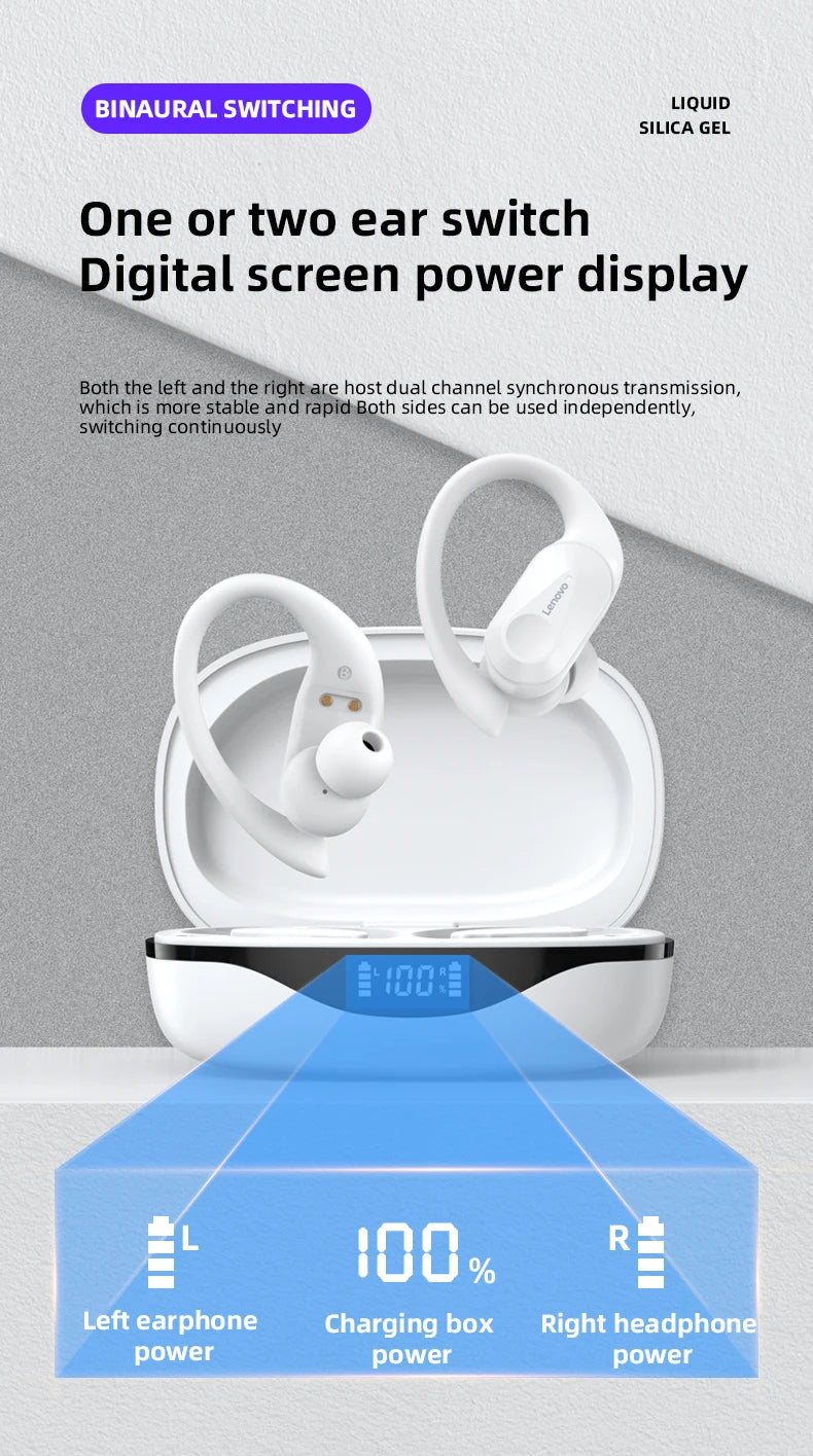 Lenovo LP75 Ture Wireless Headphones TWS Bluetooth 5.3 Noise Reduction Sports Ear Hook HiFi Stereo Waterproof Gaming Earphones