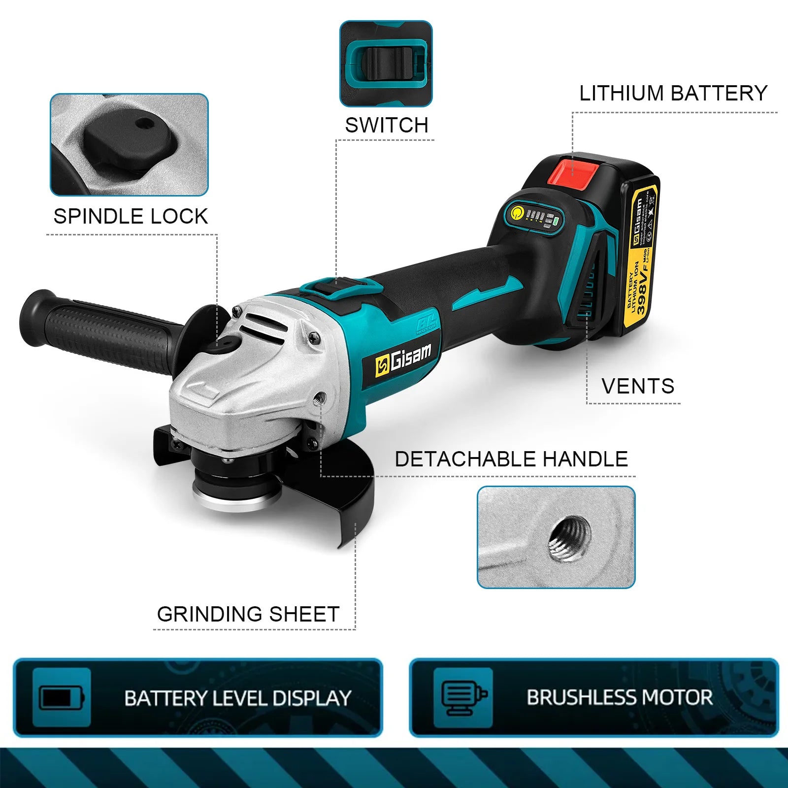 Gisam 125MM Brushless Angle Grinder (M14)